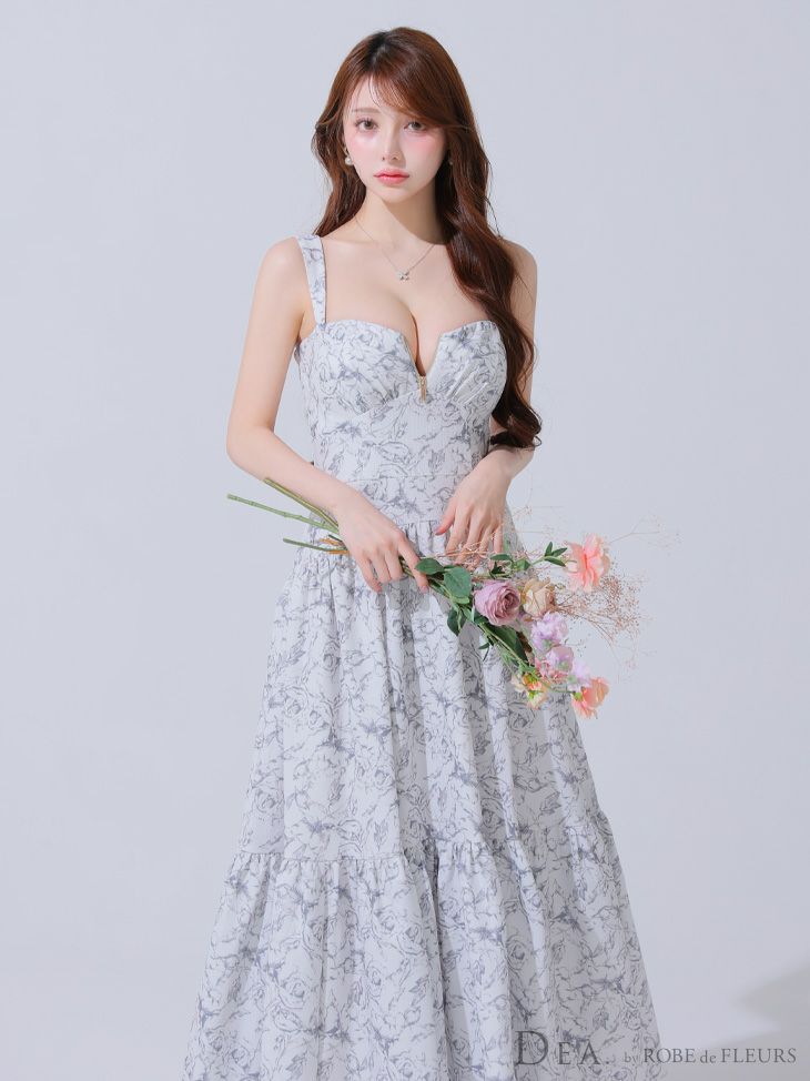 DEA. ディア バイ ローブドフルール 花柄バストジップフレアロングキャバドレス de3778
