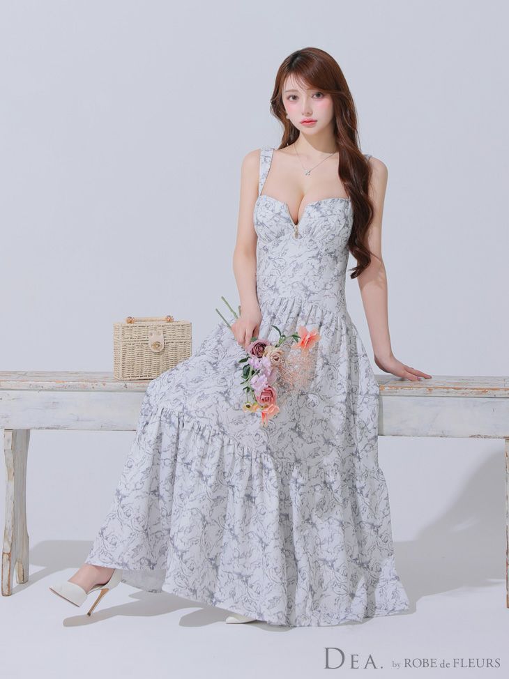 DEA. ディア バイ ローブドフルール 花柄バストジップフレアロングキャバドレス de3778