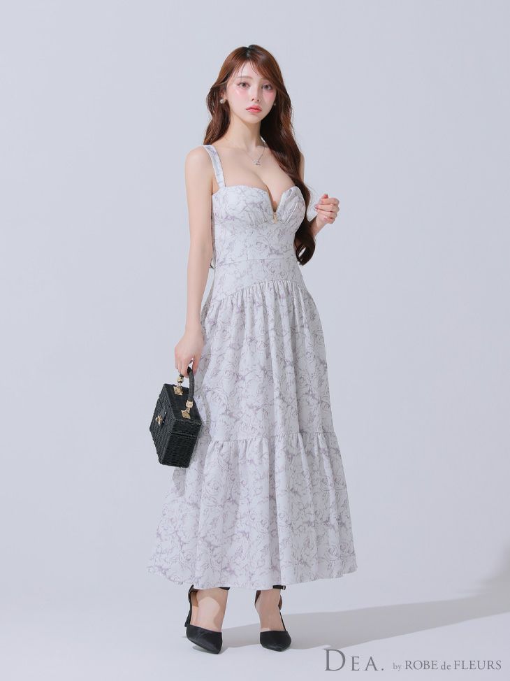 DEA. ディア バイ ローブドフルール 花柄バストジップフレアロングキャバドレス de3778