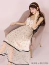 ROBE de FLEURS ローブドフルール パールドットチュールウエストカットフレアロングキャバドレス fm3298-c