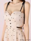 ROBE de FLEURS ローブドフルール パールドットチュールウエストカットフレアロングキャバドレス fm3298-c