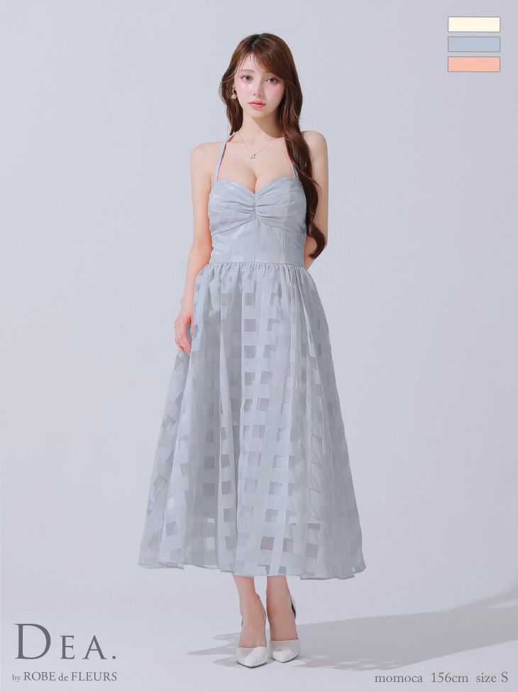 DEA. ディア バイ ローブドフルール ギンガムチェックオーガンジーフレアロングキャバドレス de3784-c