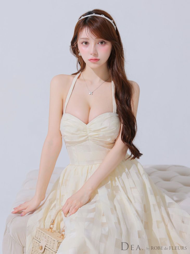 DEA. ディア バイ ローブドフルール ギンガムチェックオーガンジーフレアロングキャバドレス de3784-c