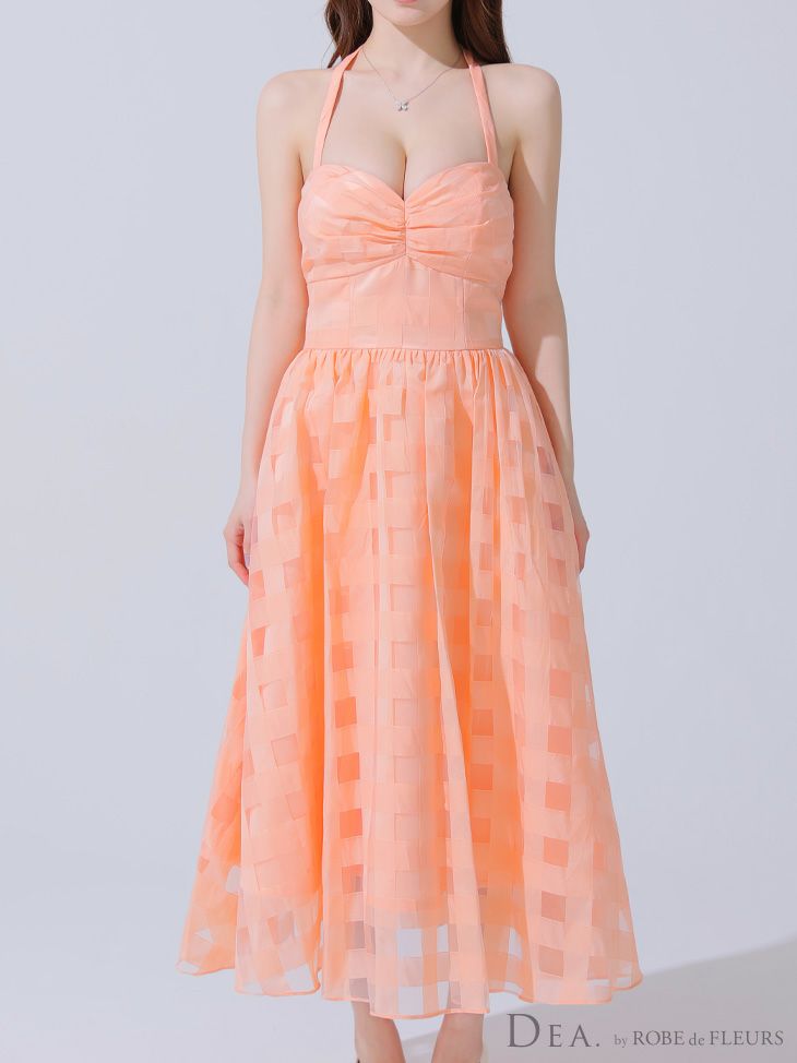 DEA. ディア バイ ローブドフルール ギンガムチェックオーガンジーフレアロングキャバドレス de3784-c