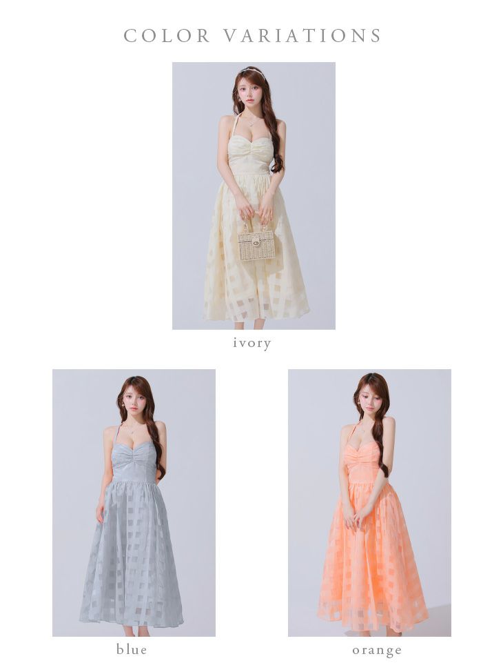 DEA. ディア バイ ローブドフルール ギンガムチェックオーガンジーフレアロングキャバドレス de3784-c