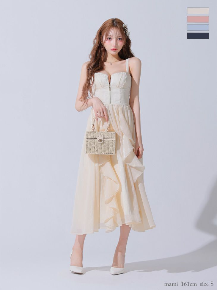 DEA. ディア バイ ローブドフルール ギンガムチェックオーガンジーフレアロングキャバドレス de3927-c