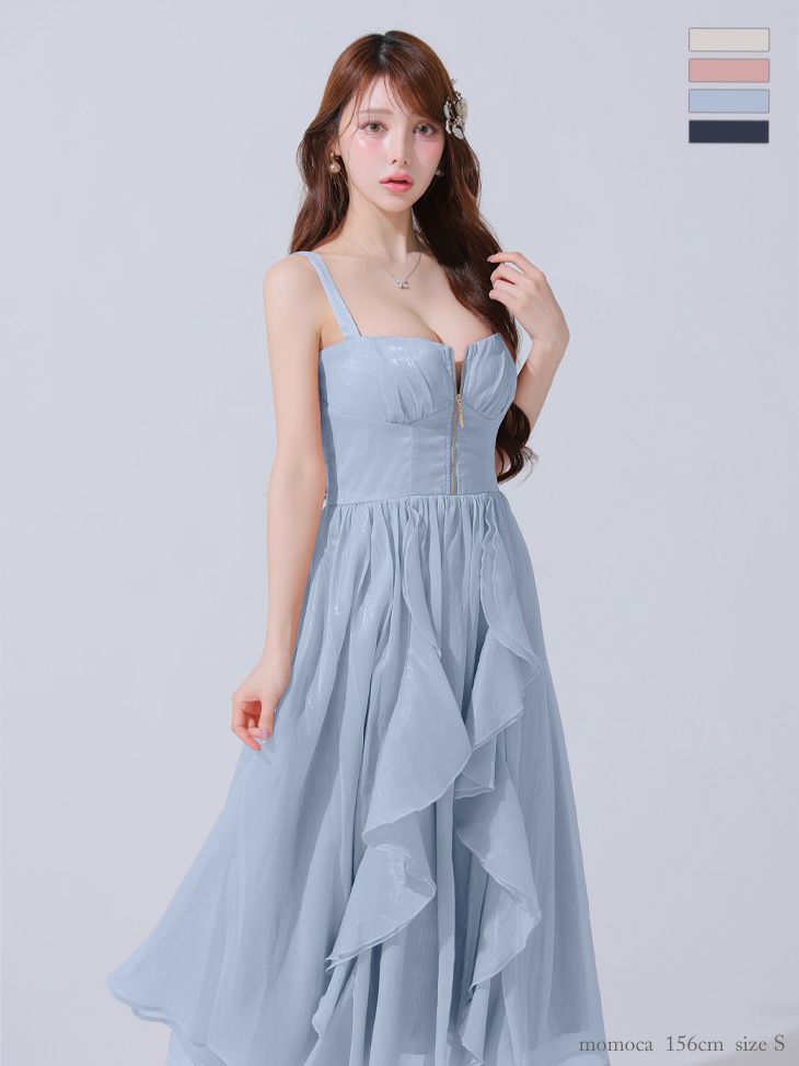 DEA. ディア バイ ローブドフルール ギンガムチェックオーガンジーフレアロングキャバドレス de3927-c