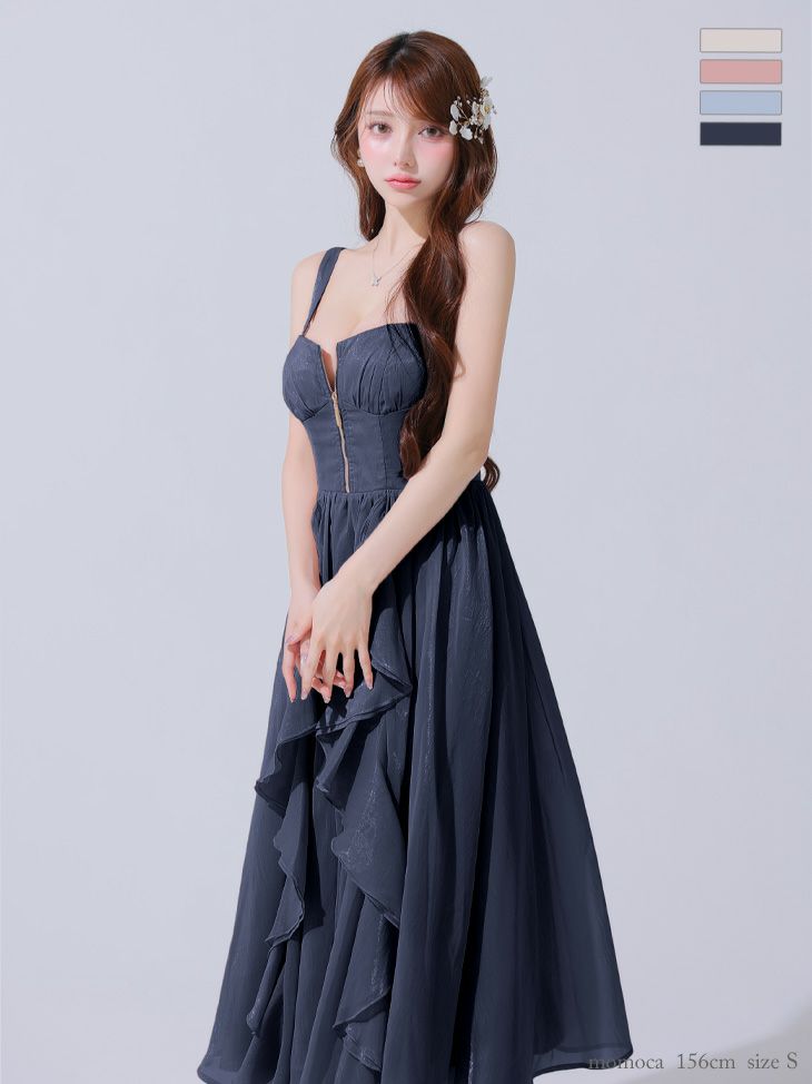 DEA. ディア バイ ローブドフルール ギンガムチェックオーガンジーフレアロングキャバドレス de3927-c