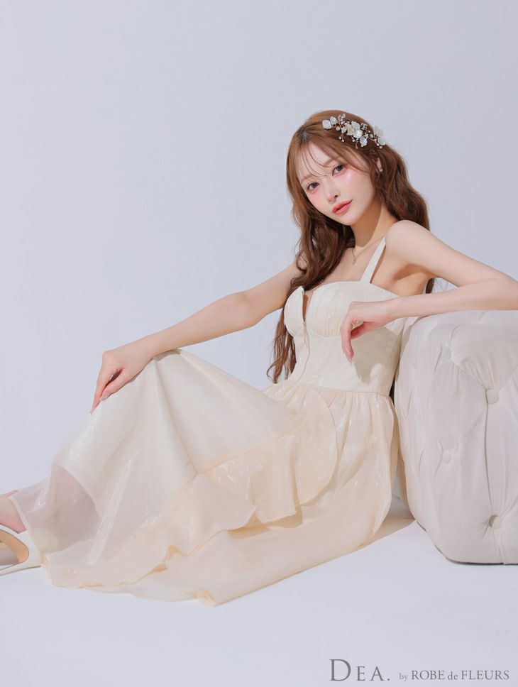 DEA. ディア バイ ローブドフルール ギンガムチェックオーガンジーフレアロングキャバドレス de3927-c