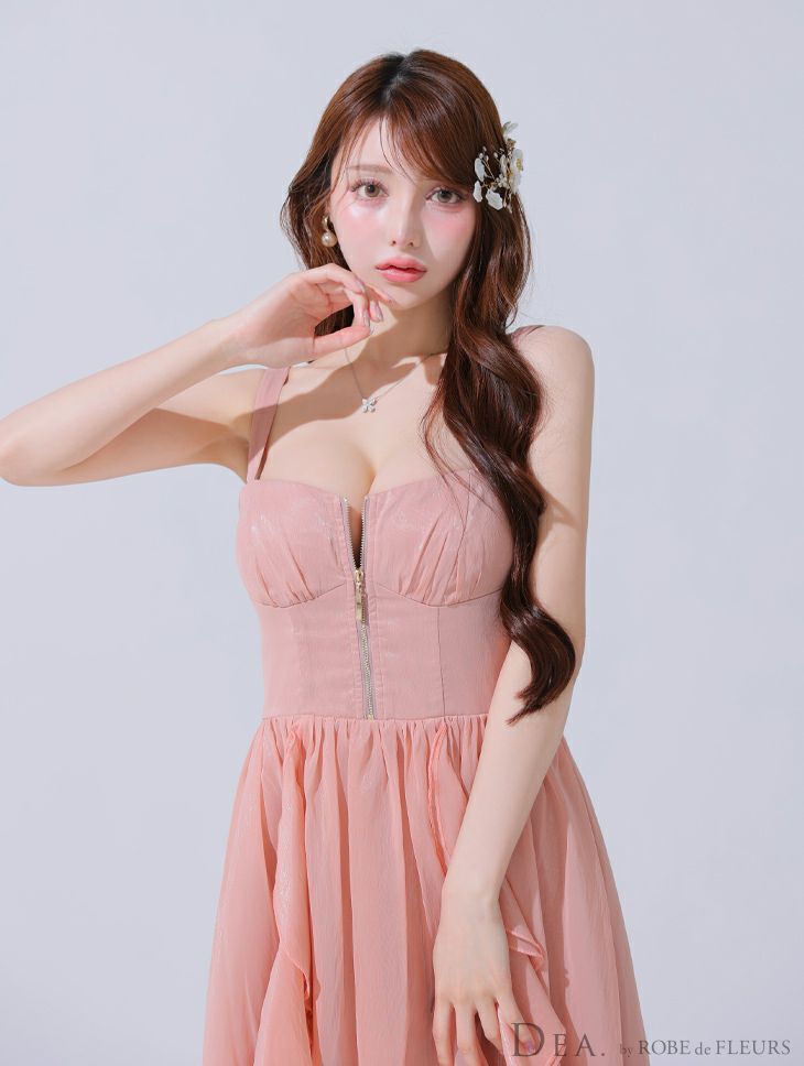 DEA. ディア バイ ローブドフルール ギンガムチェックオーガンジーフレアロングキャバドレス de3927-c