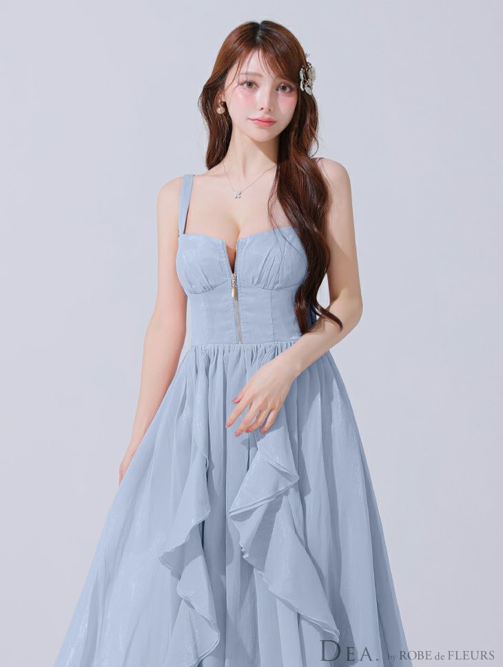 DEA. ディア バイ ローブドフルール ギンガムチェックオーガンジーフレアロングキャバドレス de3927-c