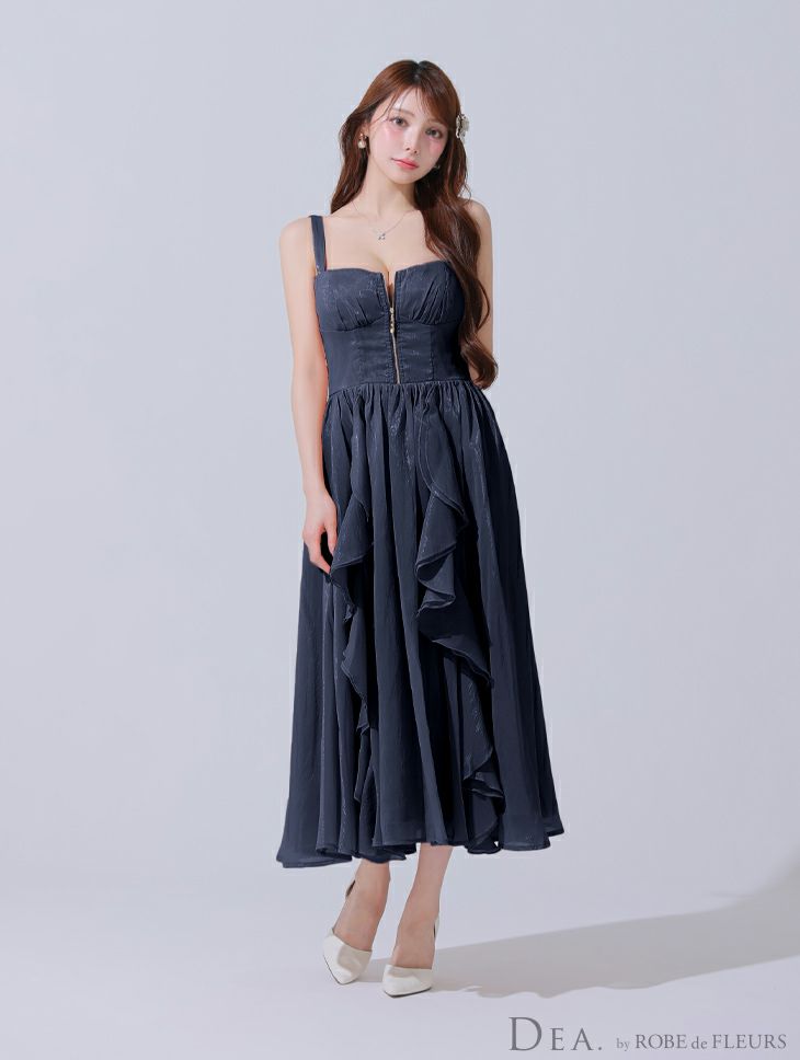 DEA. ディア バイ ローブドフルール ギンガムチェックオーガンジーフレアロングキャバドレス de3927-c