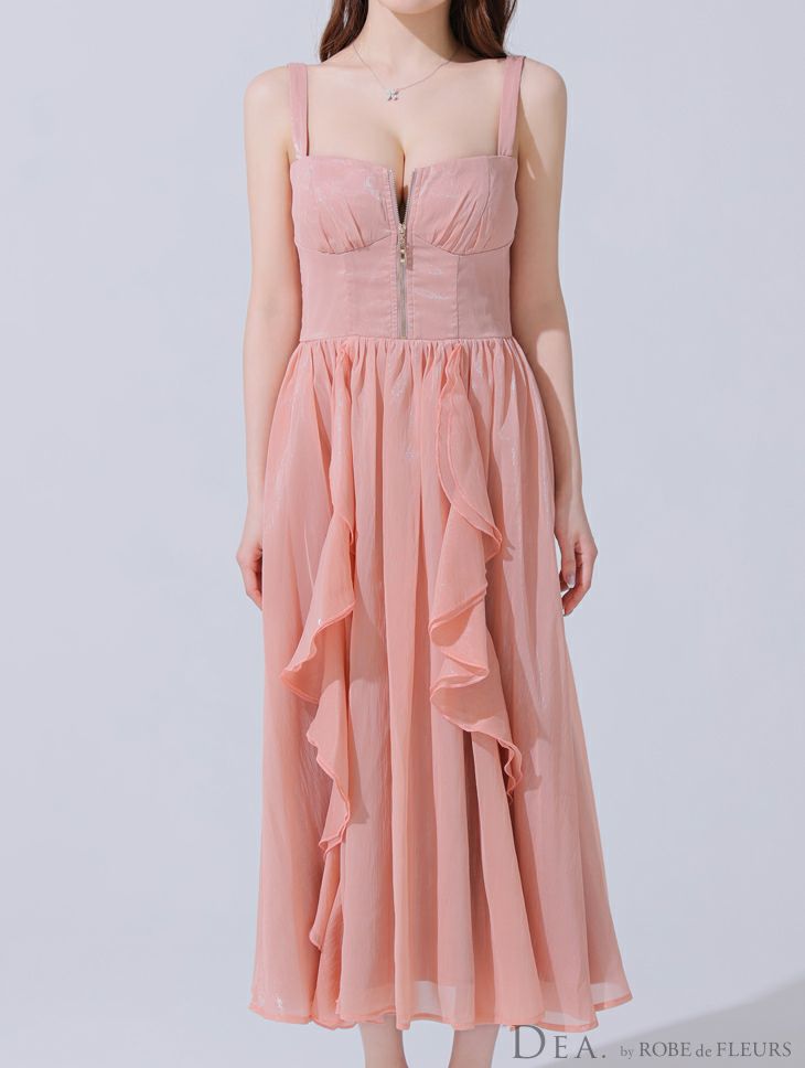 DEA. ディア バイ ローブドフルール ギンガムチェックオーガンジーフレアロングキャバドレス de3927-c