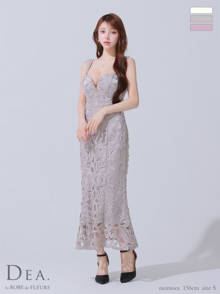 DEA. ディア バイ ローブドフルール リボン柄レースバストジップマーメイドロングキャバドレス de3785