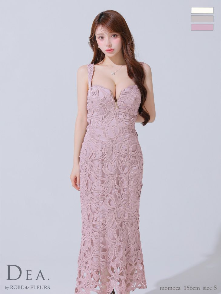 DEA. ディア バイ ローブドフルール リボン柄レースバストジップマーメイドロングキャバドレス de3785