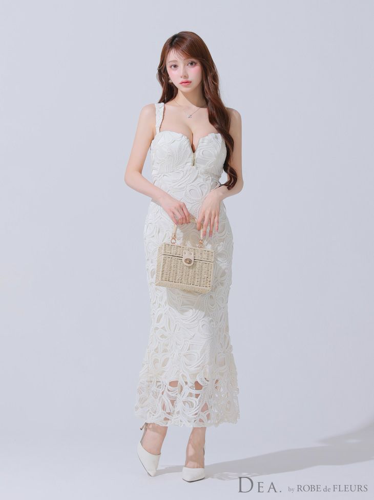 DEA. ディア バイ ローブドフルール リボン柄レースバストジップマーメイドロングキャバドレス de3785