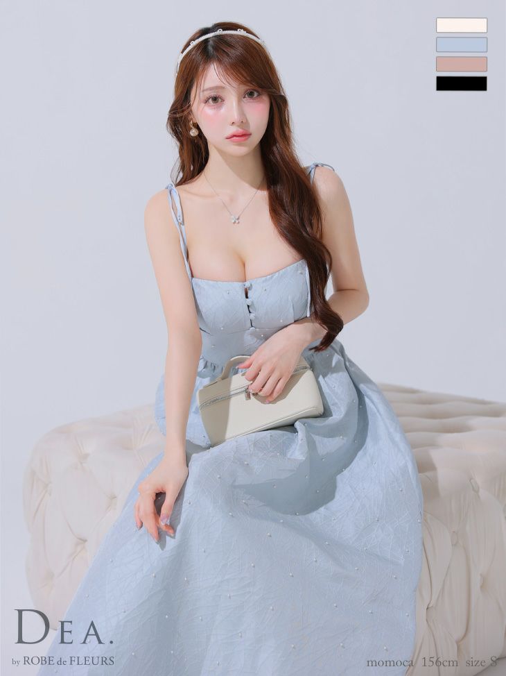 DEA. ディア バイ ローブドフルール パールジャガードサテンフレアロングキャバドレス de3591-c