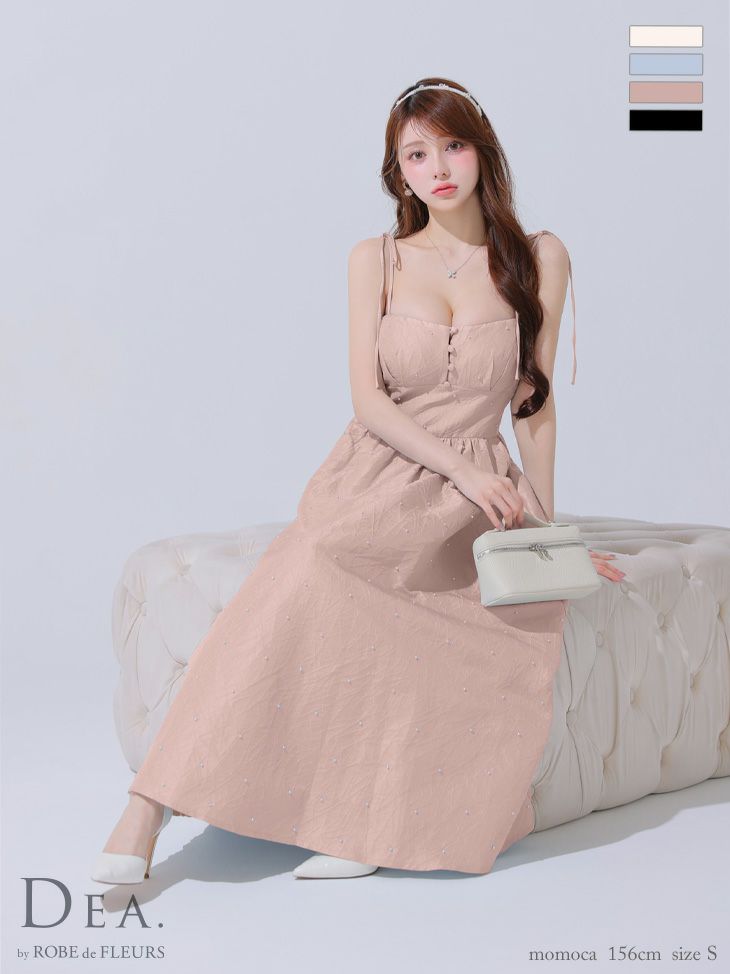 DEA. ディア バイ ローブドフルール パールジャガードサテンフレアロングキャバドレス de3591-c