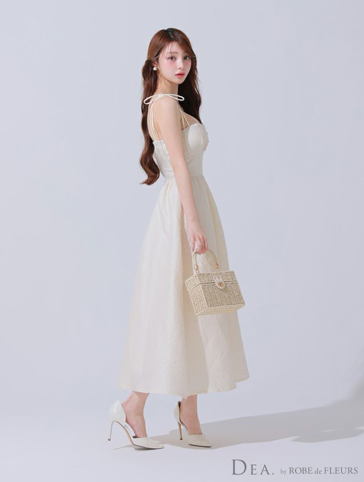 DEA. ディア バイ ローブドフルール パールジャガードサテンフレアロングキャバドレス de3591-c