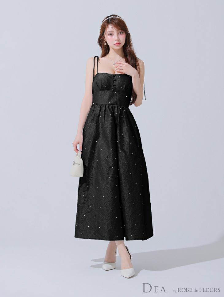DEA. ディア バイ ローブドフルール パールジャガードサテンフレアロングキャバドレス de3591-c