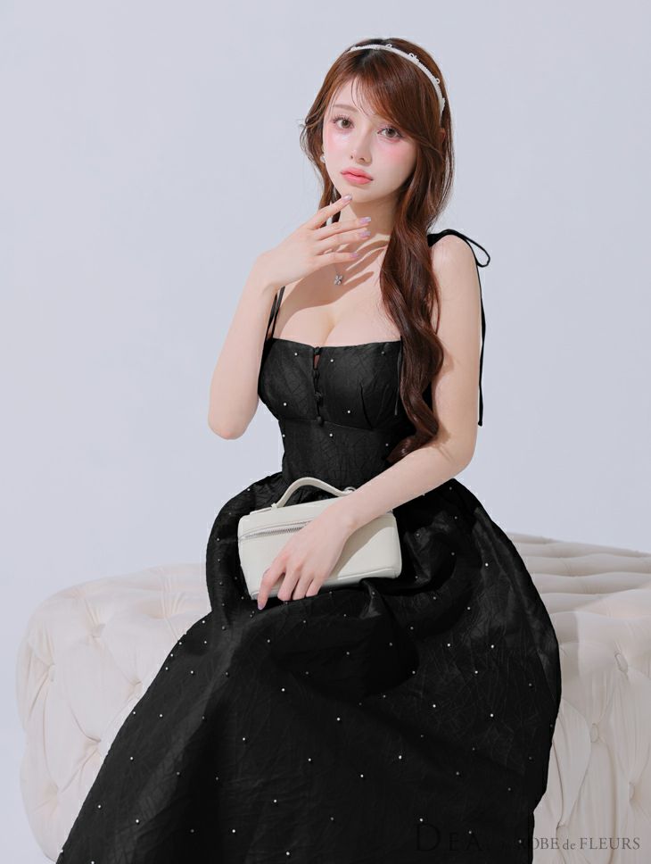 DEA. ディア バイ ローブドフルール パールジャガードサテンフレアロングキャバドレス de3591-c