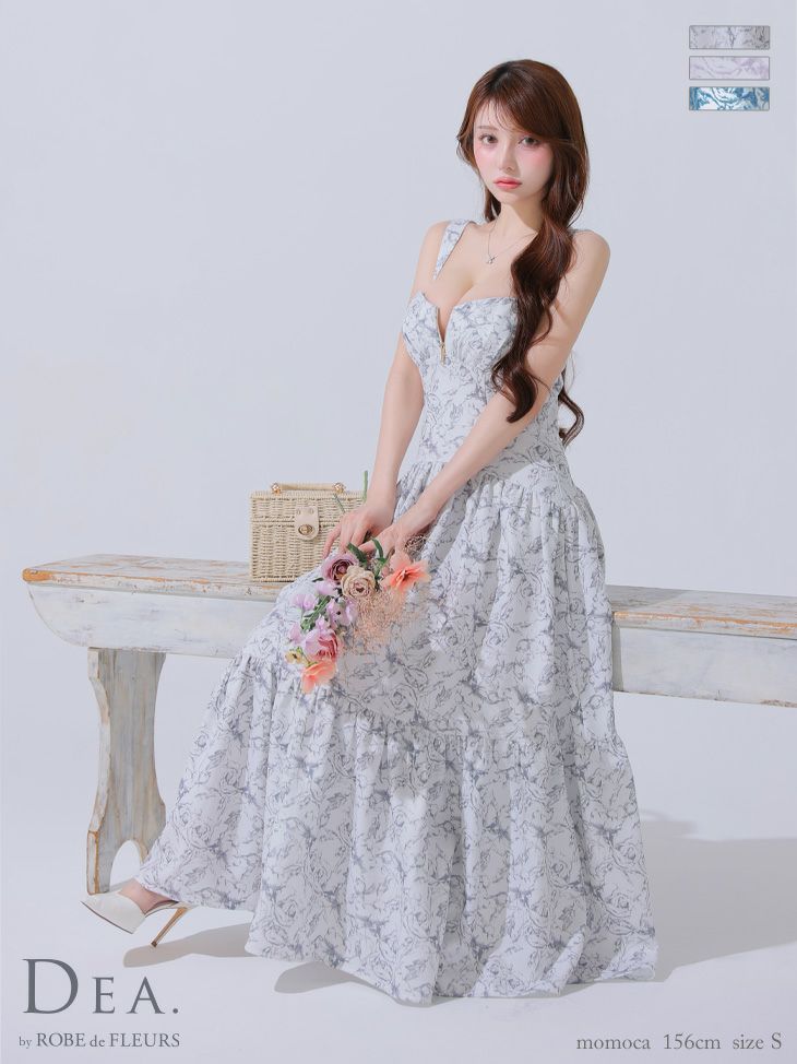DEA. ディア バイ ローブドフルール 花柄バストジップフレアロングキャバドレス de3778-c