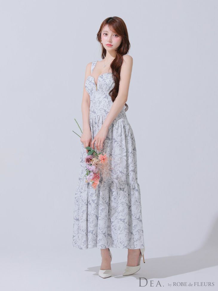 DEA. ディア バイ ローブドフルール 花柄バストジップフレアロングキャバドレス de3778-c