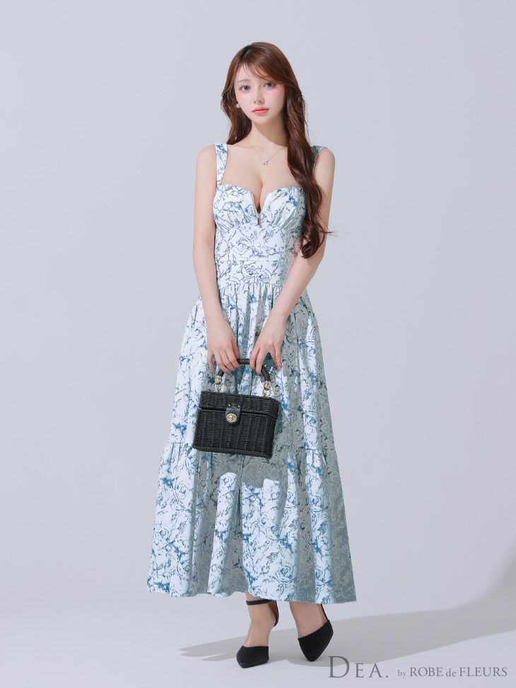 DEA. ディア バイ ローブドフルール 花柄バストジップフレアロングキャバドレス de3778-c