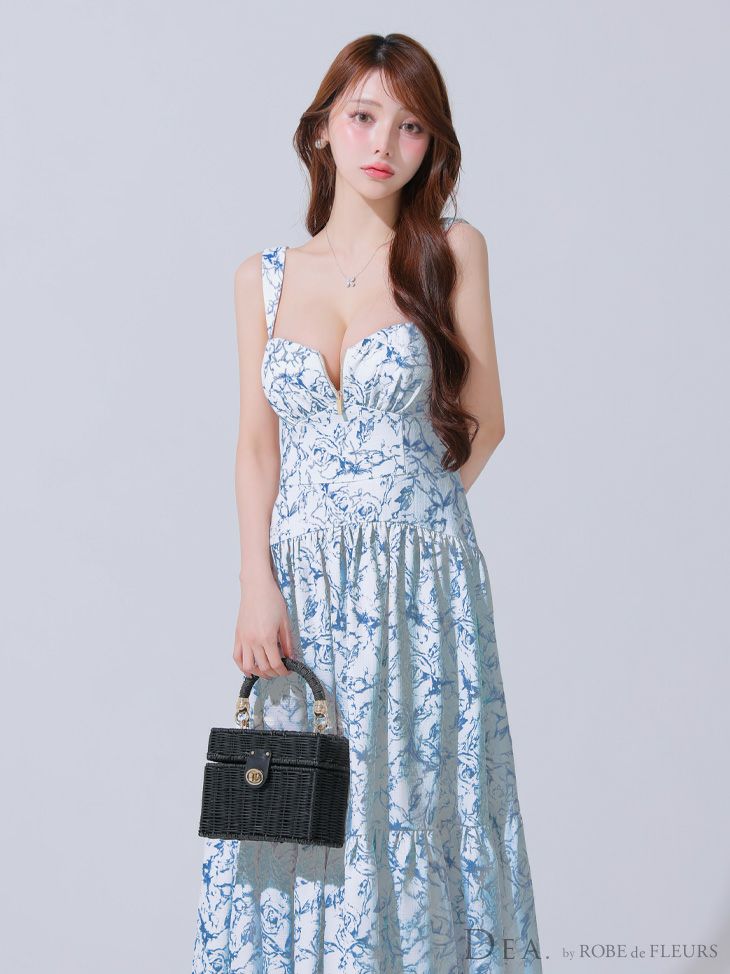 DEA. ディア バイ ローブドフルール 花柄バストジップフレアロングキャバドレス de3778-c