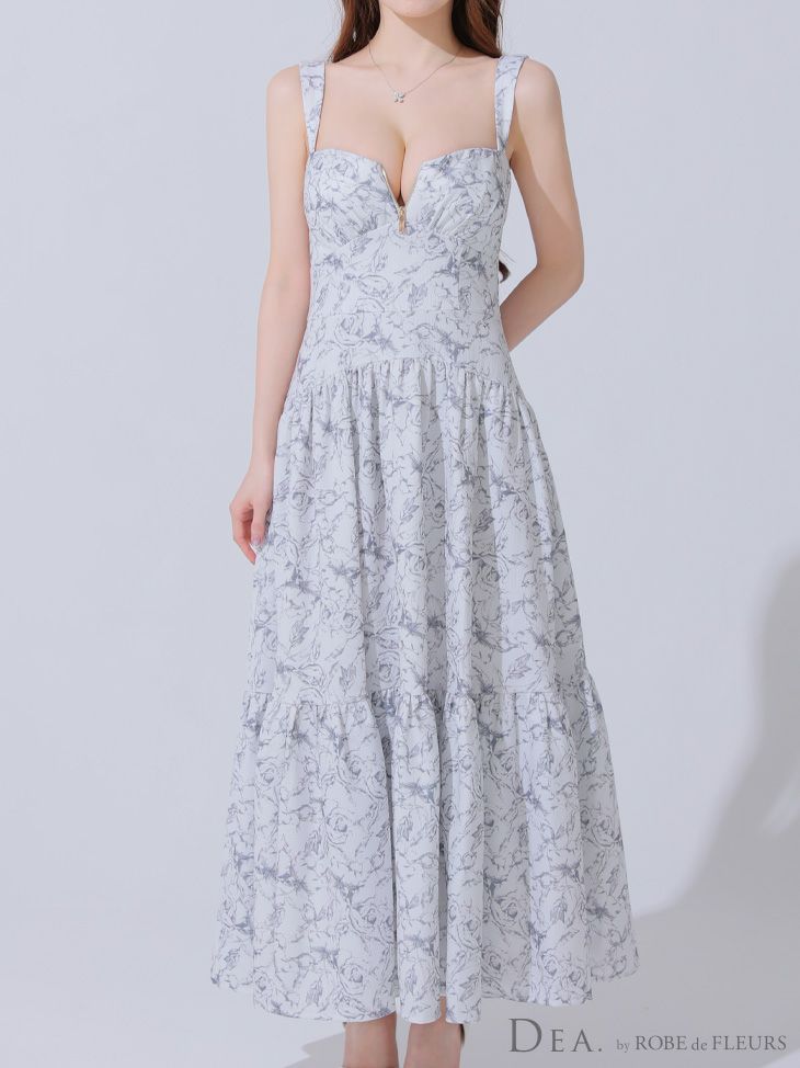DEA. ディア バイ ローブドフルール 花柄バストジップフレアロングキャバドレス de3778-c
