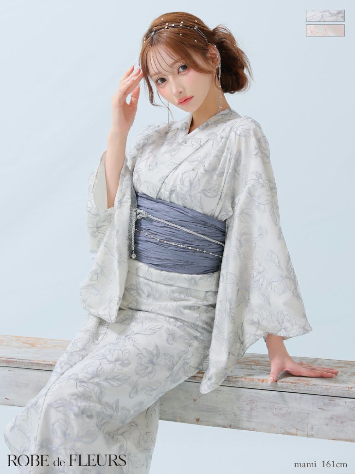ROBE de FLEURS ローブドフルール Sheer floral embroidered lace yukata シアーフローラルレース浴衣 fm4220-c