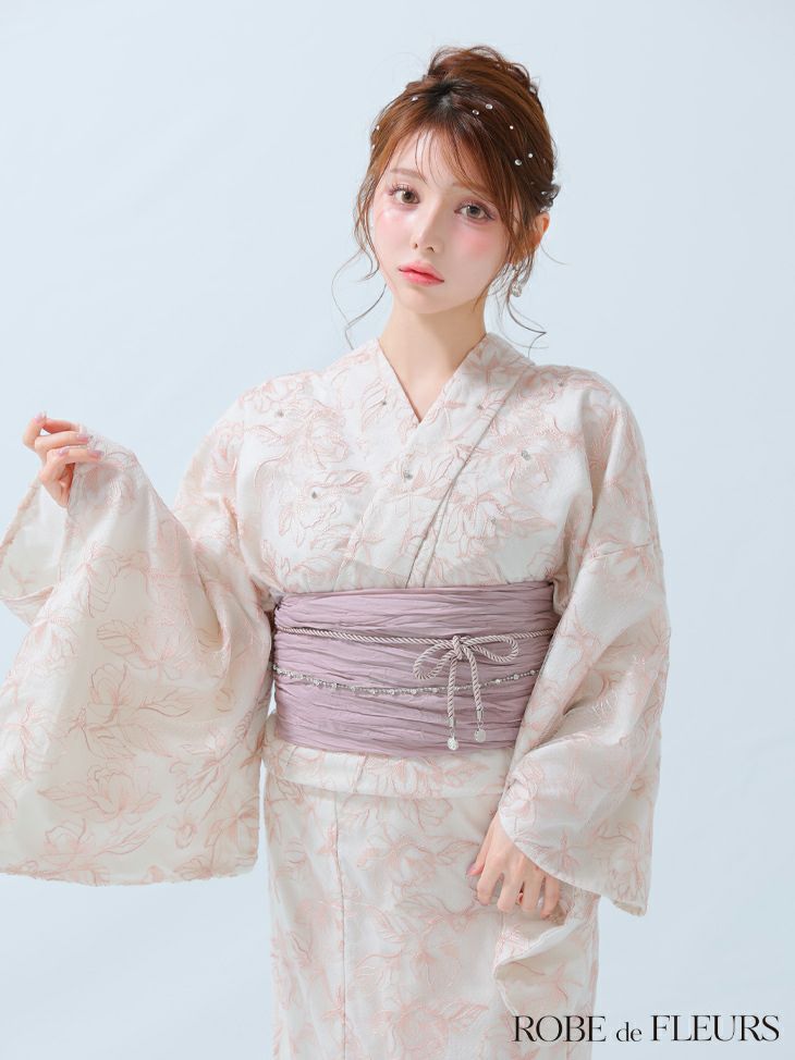 ROBE de FLEURS ローブドフルール Sheer floral embroidered lace yukata シアーフローラルレース浴衣 fm4220-c
