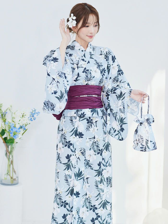 【4点セット】Malymoon マリームーン リゾートブルー白百合2way浴衣 mlyk-25-10306