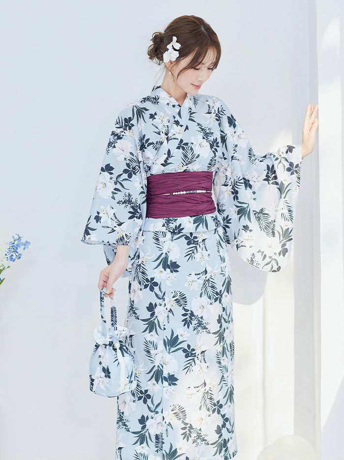 【4点セット】Malymoon マリームーン リゾートブルー白百合2way浴衣 mlyk-25-10306