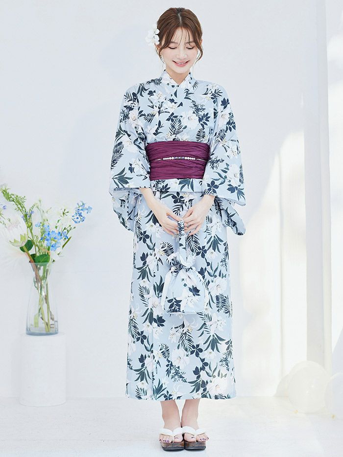 【4点セット】Malymoon マリームーン リゾートブルー白百合2way浴衣 mlyk-25-10306