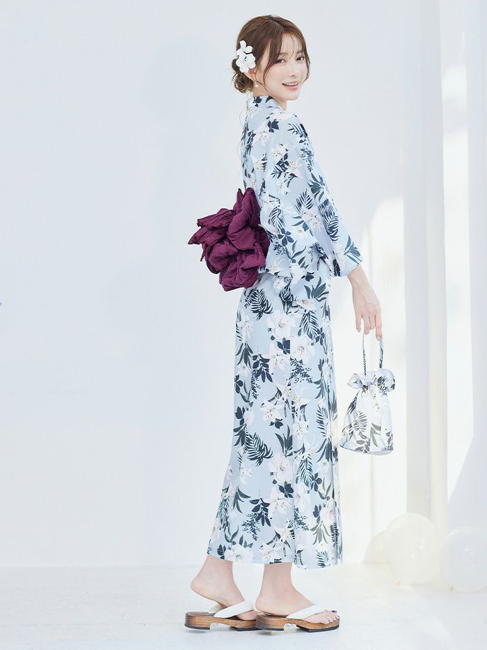 【4点セット】Malymoon マリームーン リゾートブルー白百合2way浴衣 mlyk-25-10306