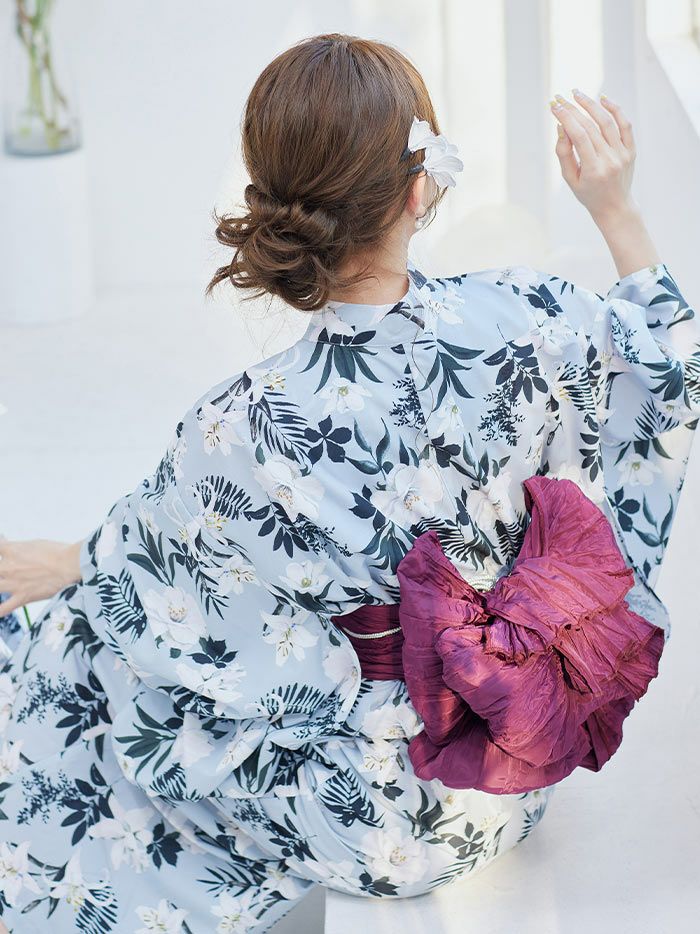 【4点セット】Malymoon マリームーン リゾートブルー白百合2way浴衣 mlyk-25-10306