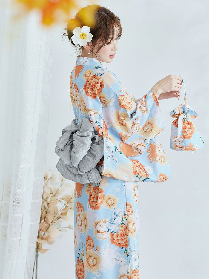 【4点セット】Malymoon マリームーン メルヘンバニー橙花2way浴衣 mlyk-25-10323