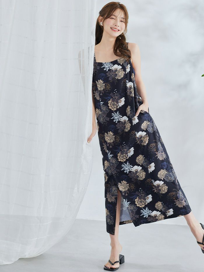 【4点セット】Malymoon マリームーン アンティークゴールド濃藍2way浴衣 mlyk-25-10304