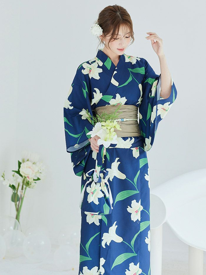 【4点セット】Malymoon マリームーン 白百合ヒロイン藍色2way浴衣 mlyk-25-10326