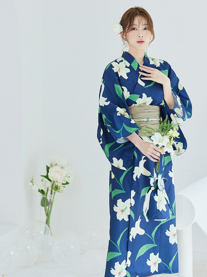 【4点セット】Malymoon マリームーン 白百合ヒロイン藍色2way浴衣 mlyk-25-10326