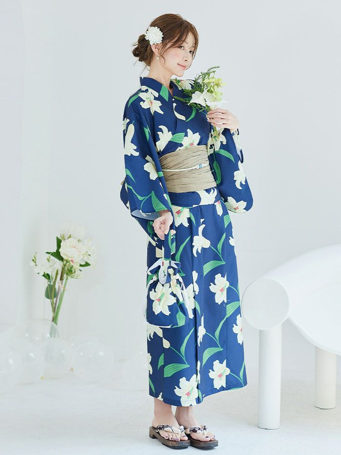 【4点セット】Malymoon マリームーン 白百合ヒロイン藍色2way浴衣 mlyk-25-10326
