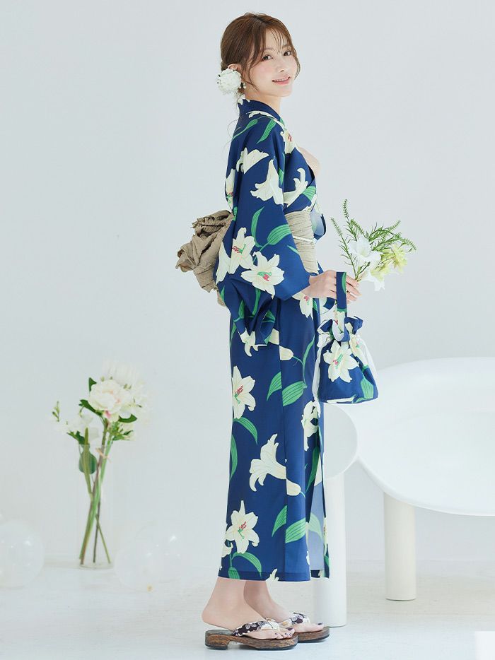 【4点セット】Malymoon マリームーン 白百合ヒロイン藍色2way浴衣 mlyk-25-10326