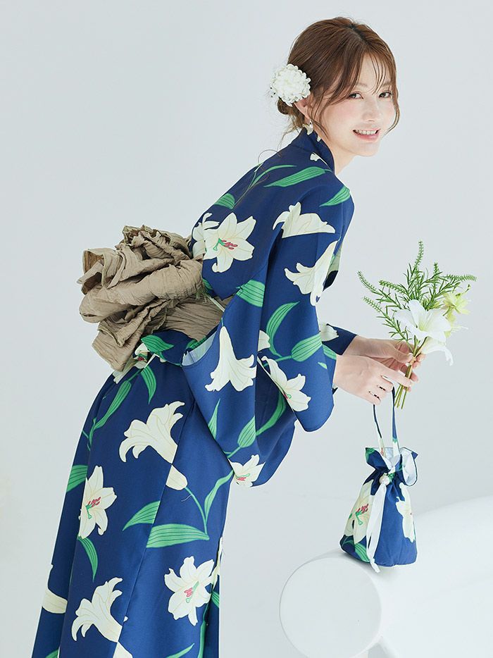【4点セット】Malymoon マリームーン 白百合ヒロイン藍色2way浴衣 mlyk-25-10326