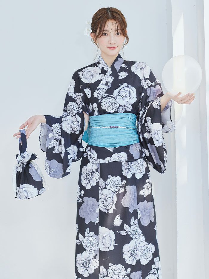 【4点セット】Malymoon マリームーン エレガンスモダン花模様2way浴衣 mlyk-25-10312
