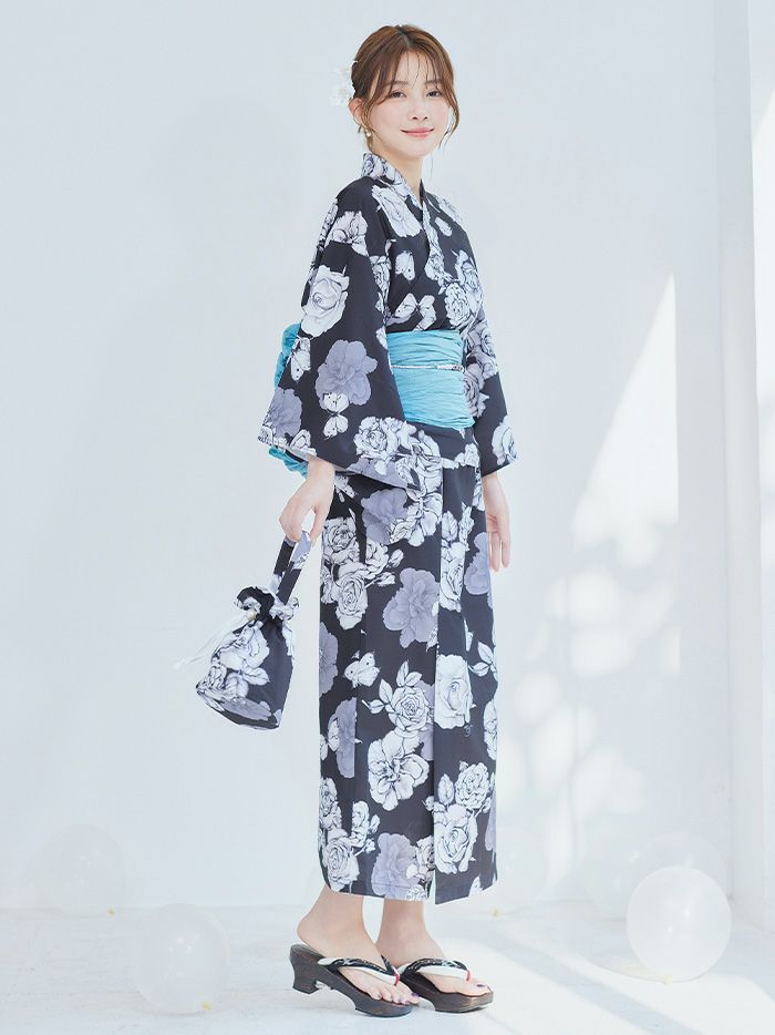 【4点セット】Malymoon マリームーン エレガンスモダン花模様2way浴衣 mlyk-25-10312