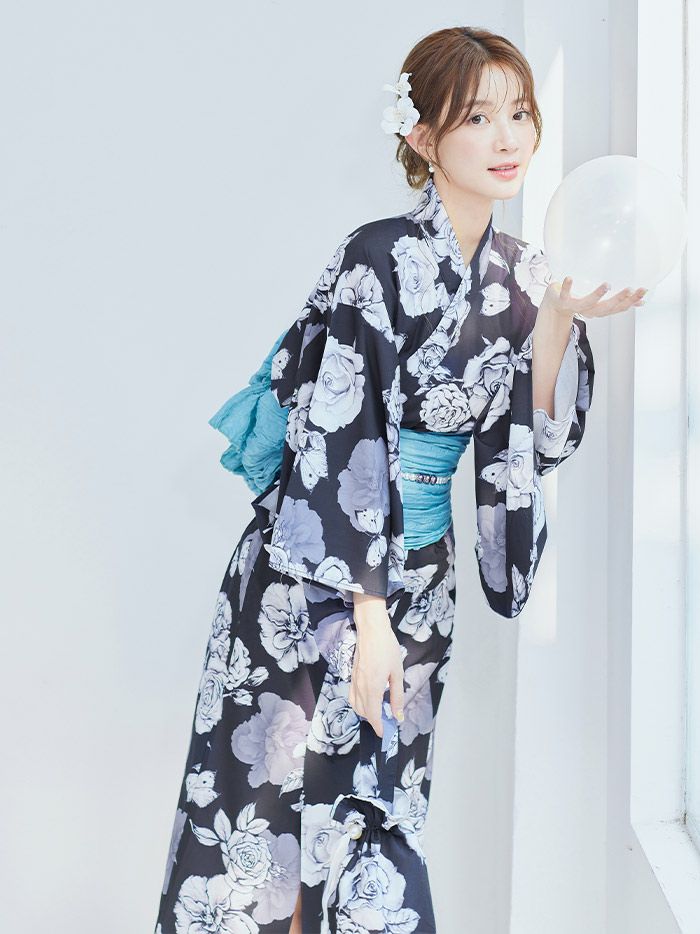 【4点セット】Malymoon マリームーン エレガンスモダン花模様2way浴衣 mlyk-25-10312