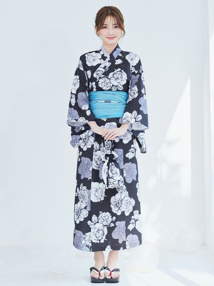 【4点セット】Malymoon マリームーン エレガンスモダン花模様2way浴衣 mlyk-25-10312