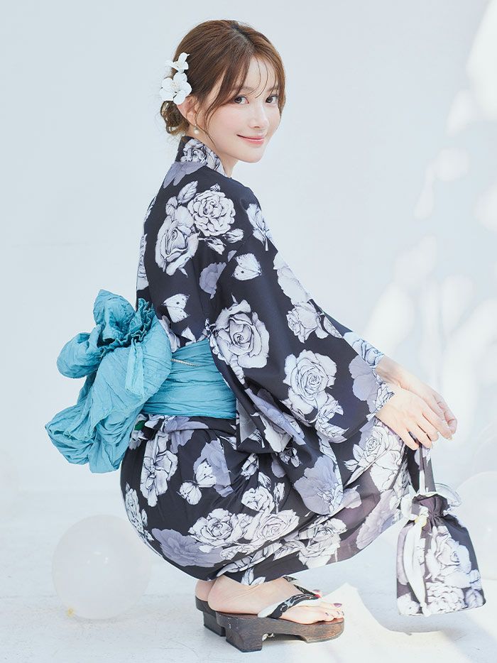 【4点セット】Malymoon マリームーン エレガンスモダン花模様2way浴衣 mlyk-25-10312