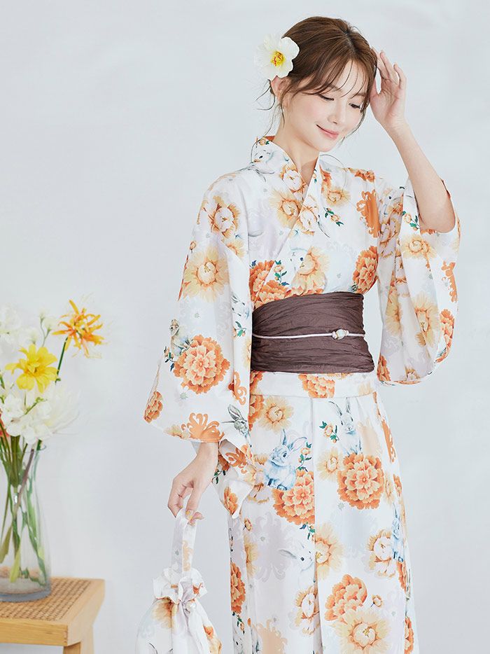 【4点セット】Malymoon マリームーン メルヘンバニー橙花2way浴衣 mlyk-25-10322